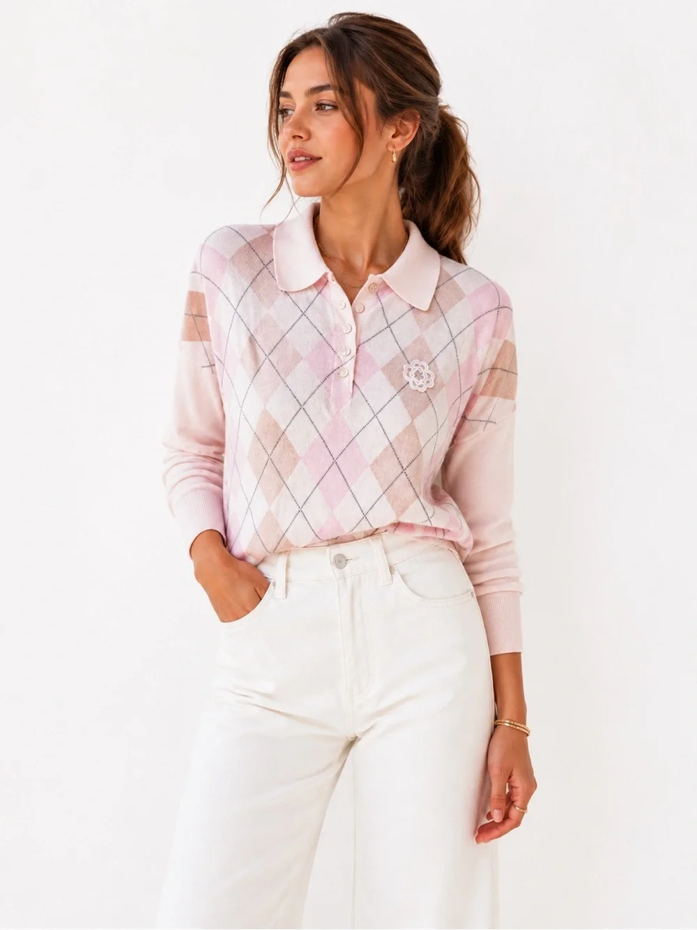 Maje Paris Pink Argyle Wool Cashmere Knit Sweater US Small - Picture 1 of 7